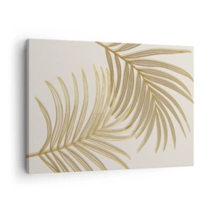 Bild auf Leinwand - Leinwandbild - Goldene Palmblätter auf hellem Hintergrund im minimalistischen Stil - 70x50cm - Goldene Palme! - Moderne Wanddekoration für Wohnzimmer und Schlafzimmer ARTTOR