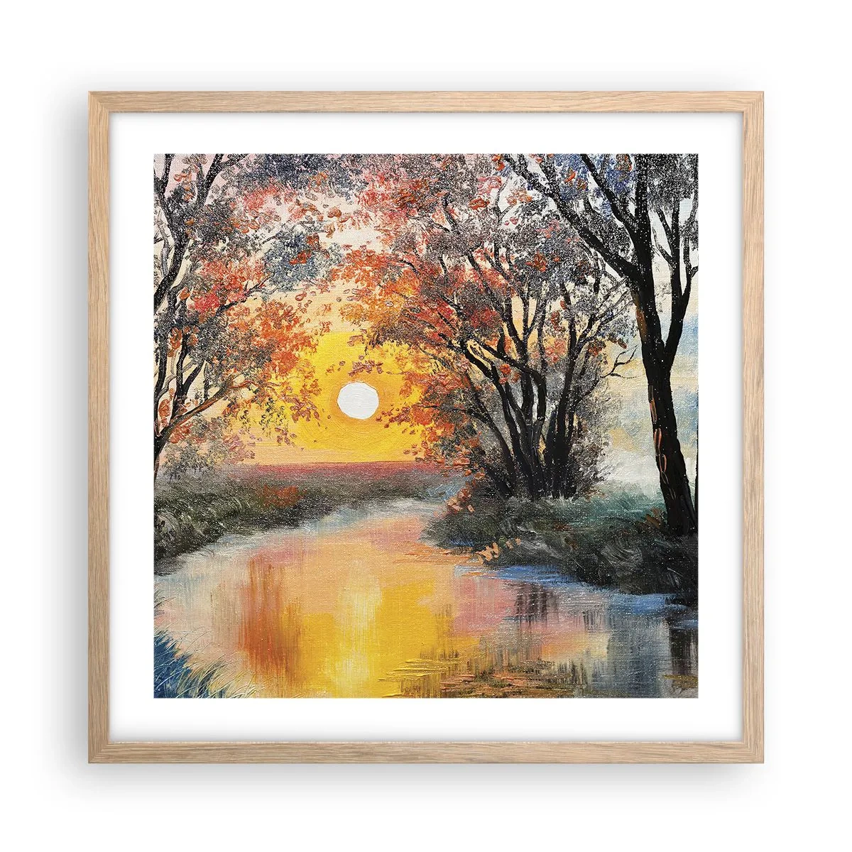Poster in einem Rahmen aus heller Eiche - Herbststimmung - 50x50 cm