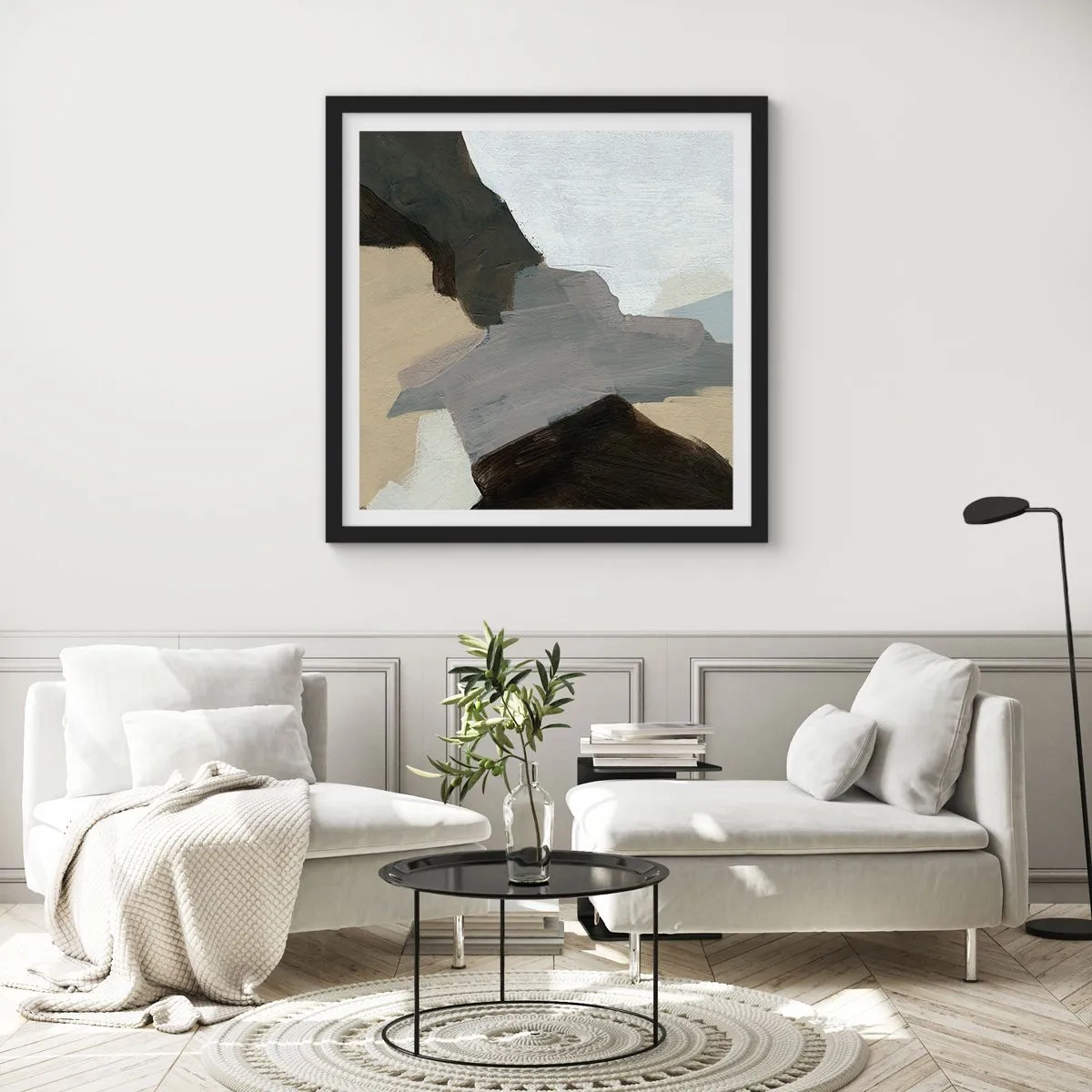 Poster in einem schwarzem Rahmen - Abstraktion: Scheideweg des Graus - 30x30 cm