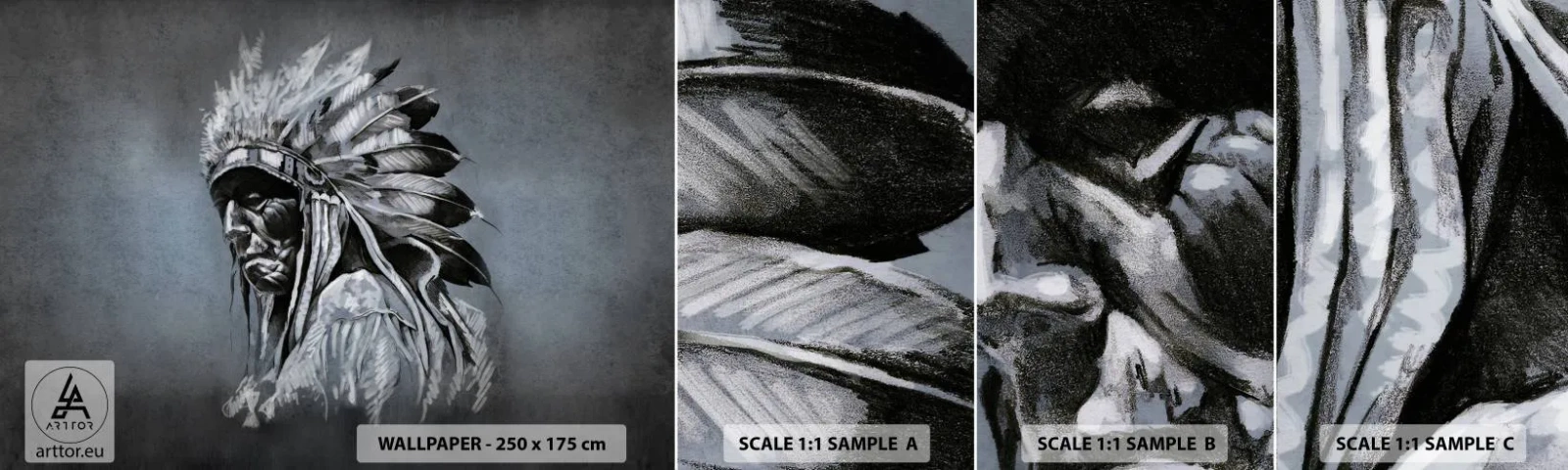 Fototapeten Muster Selbstklebend Deluxe Sticker - Zurück zu den Wurzeln - indisch, Feder, Mann - 100x30 cm