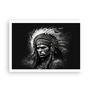 Poster - Porträt eines Häuptlings mit Federschmuck vor schwarzem Hintergrund - 100x70cm - Anführer und Krieger - Moderne Wanddekoration für Wohnzimmer und Schlafzimmer ARTTOR