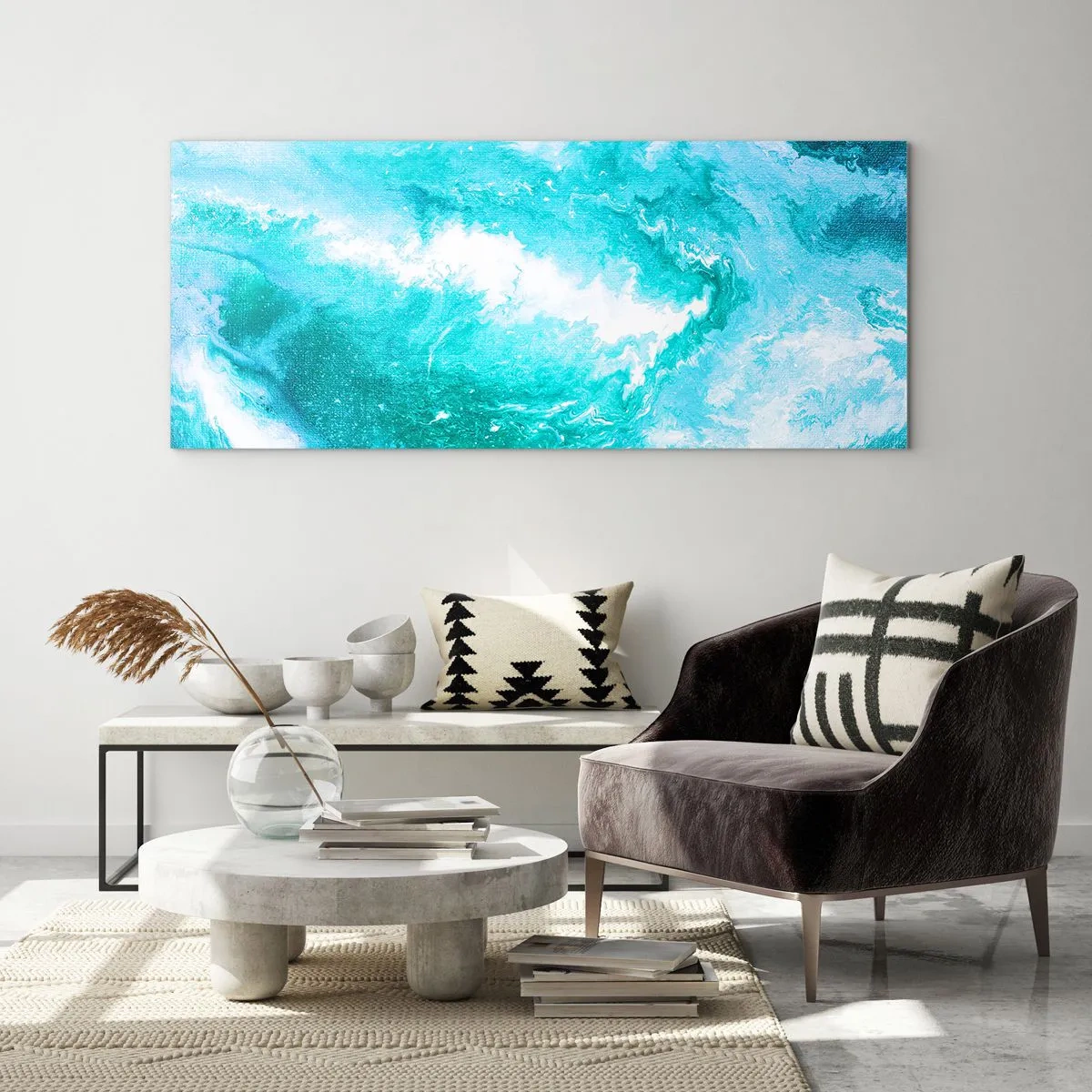 Glasbild - Bild auf glas - Abstrakter Wirbel in Blautönen - 160x50cm - Im Kern des Elements - Moderne Wanddekoration für Wohnzimmer und Schlafzimmer ARTTOR