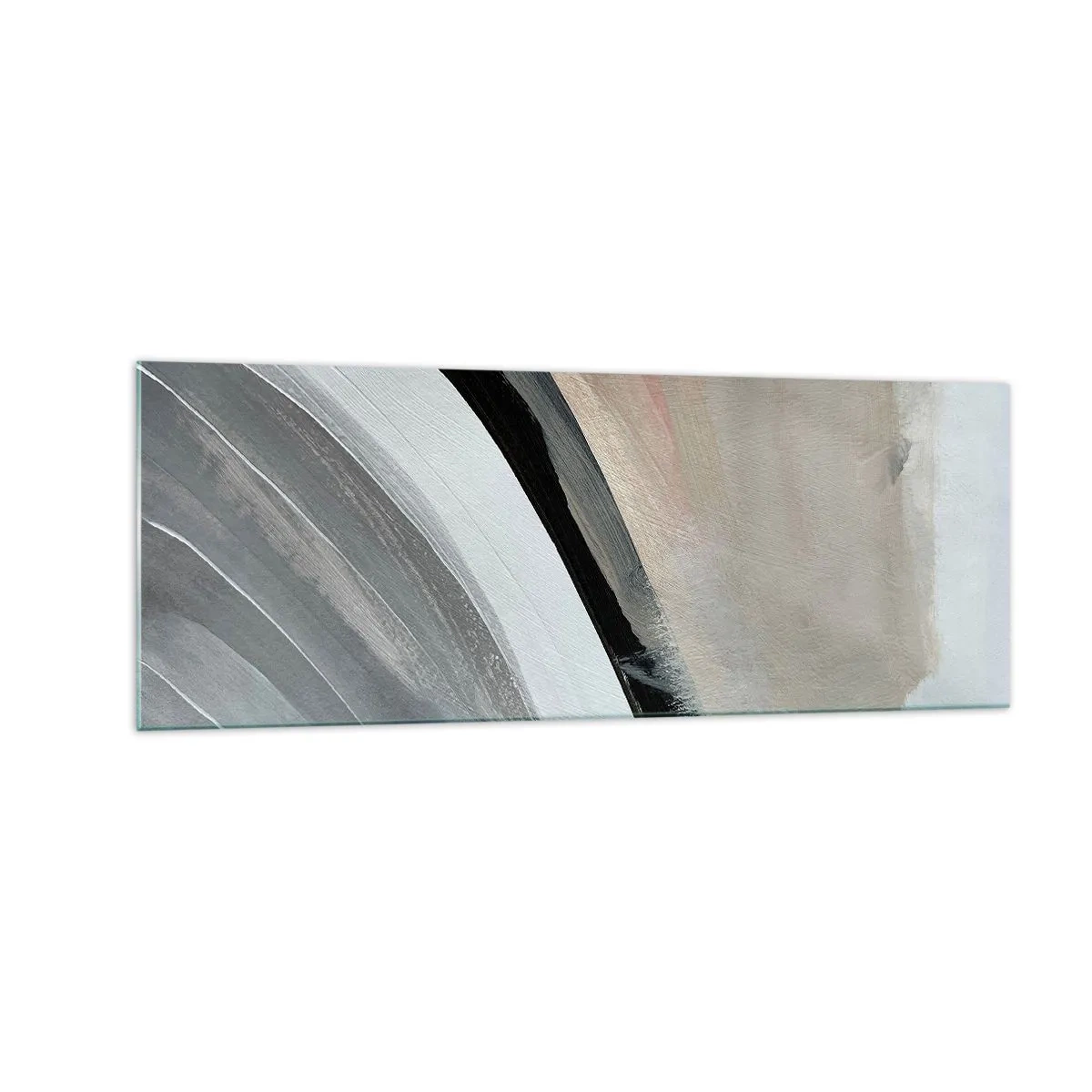 Glasbild - Bild auf glas - Abstrakter Bogen in Schwarz-, Grau- und Beigetönen - 140x50cm - Komposition: Bogen aus Schwarz und Grau - Moderne Wanddekoration für Wohnzimmer und Schlafzimmer ARTTOR