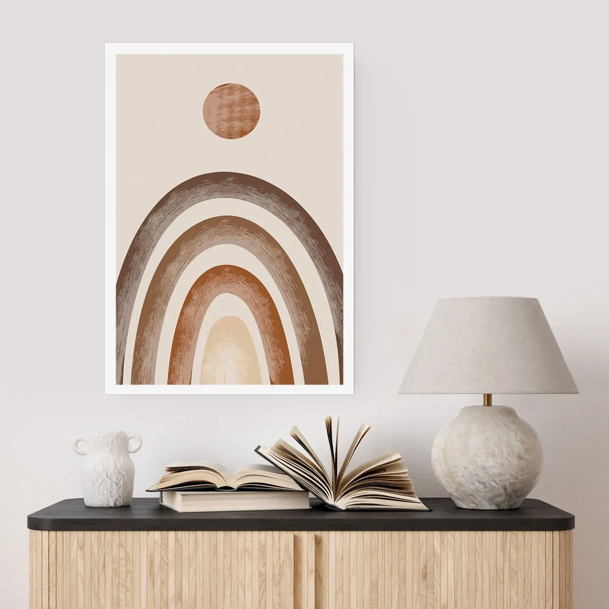 Poster - Abstraktes Motiv aus Bögen und Sonne in Erdtönen - 50x70cm - In einer weit entfernten Galaxie - Moderne Wanddekoration für Wohnzimmer und Schlafzimmer ARTTOR