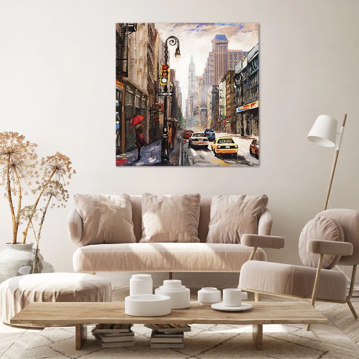 Bild auf Leinwand - Leinwandbild - New York - auch im Regen bunt - 70x70 cm