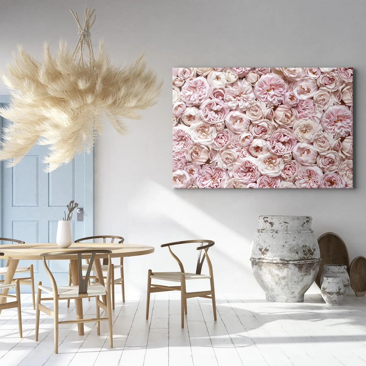 Bild auf Leinwand - Leinwandbild - Zarte Rosen in Rosatönen auf der gesamten Oberfläche - 120x80cm - Auf Rosen gebettet - Moderne Wanddekoration für Wohnzimmer und Schlafzimmer ARTTOR