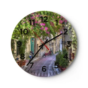 Wanduhr - Glasuhr - Blühende Gasse - 30x30 cm