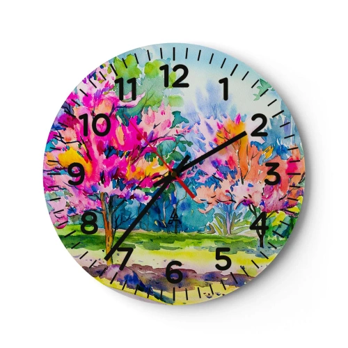 Wanduhr - Glasuhr - Regenbogengarten im Frühlingslicht - 40x40 cm