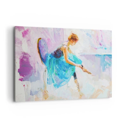 Bild auf Leinwand - Leinwandbild - Eine Ballerina in Pastelltönen bereitet sich auf den Tanz vor. - 120x80cm - Unbeschreibliche Anmut, subtiler Charme - Moderne Wanddekoration für Wohnzimmer und Schlafzimmer ARTTOR