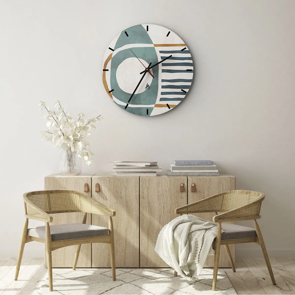 Wanduhr - Glasuhr - Geometrisches ethnisches Motiv mit Linien und Kreisen - 30x30cm - Zeichen und Rituale - Moderne Wanddekoration für Wohnzimmer, Küche und Schlafzimmer ARTTOR