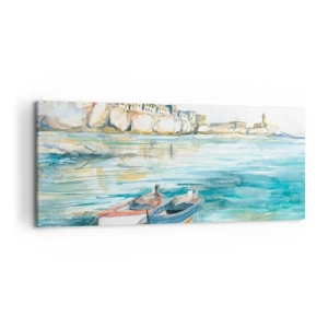 Bild auf Leinwand - Leinwandbild - Landschaft in Azurblau - 100x40 cm