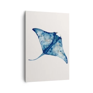 Bild auf Leinwand - Leinwandbild - Blauer Stachelrochen im Aquarellstil auf weißem Hintergrund - 70x100cm - Leben im Blau - Moderne Wanddekoration für Wohnzimmer und Schlafzimmer ARTTOR