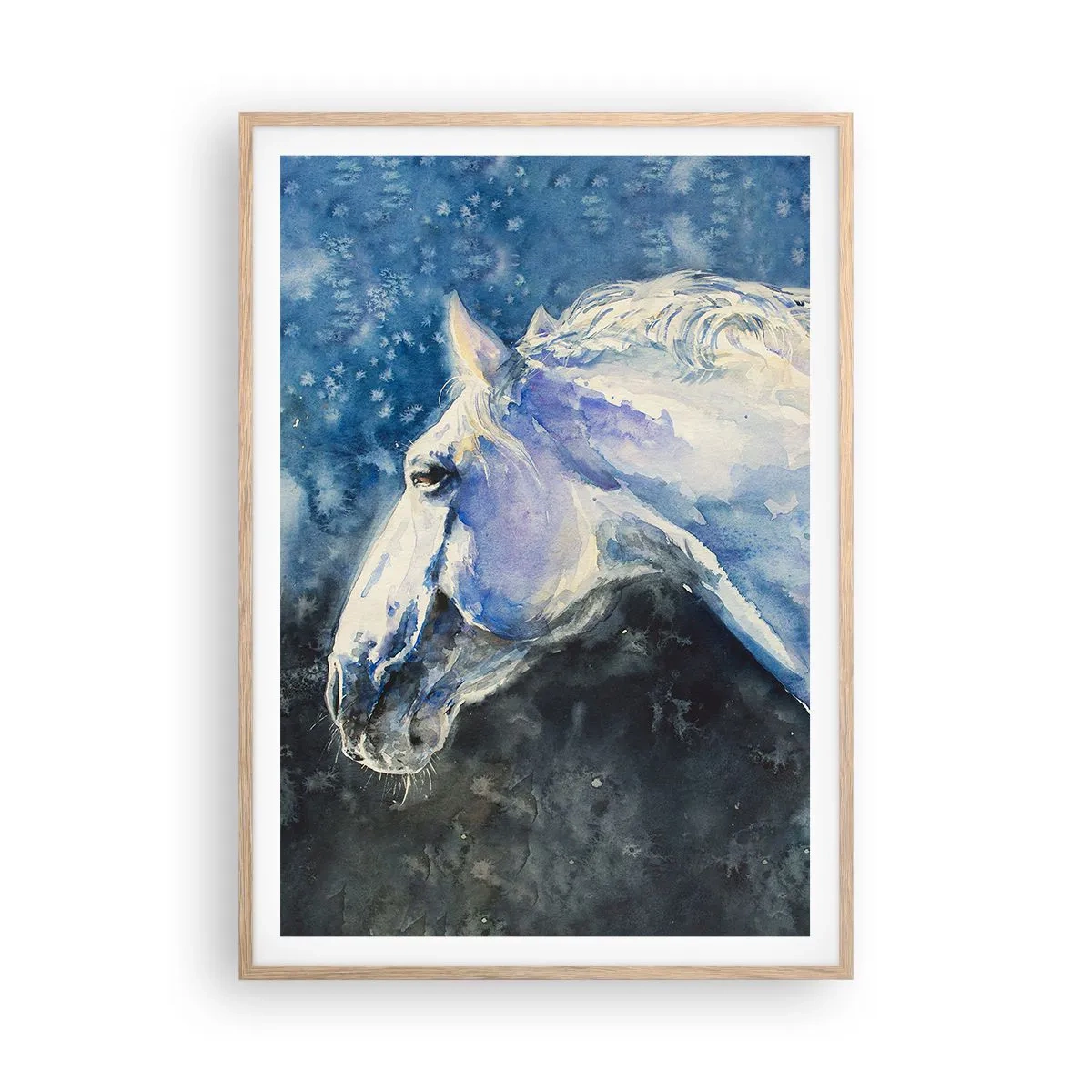 Poster in einem Rahmen aus heller Eiche - Porträt in blauem Glanz - 70x100 cm