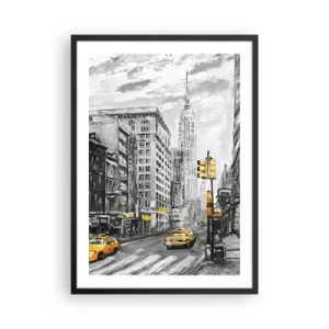 Poster in einem schwarzem Rahmen - Eine New Yorker Straße mit gelben Taxis im Hintergrund - 50x70cm - Eine New Yorker Geschichte - Moderne Wanddekoration für Wohnzimmer und Schlafzimmer ARTTOR