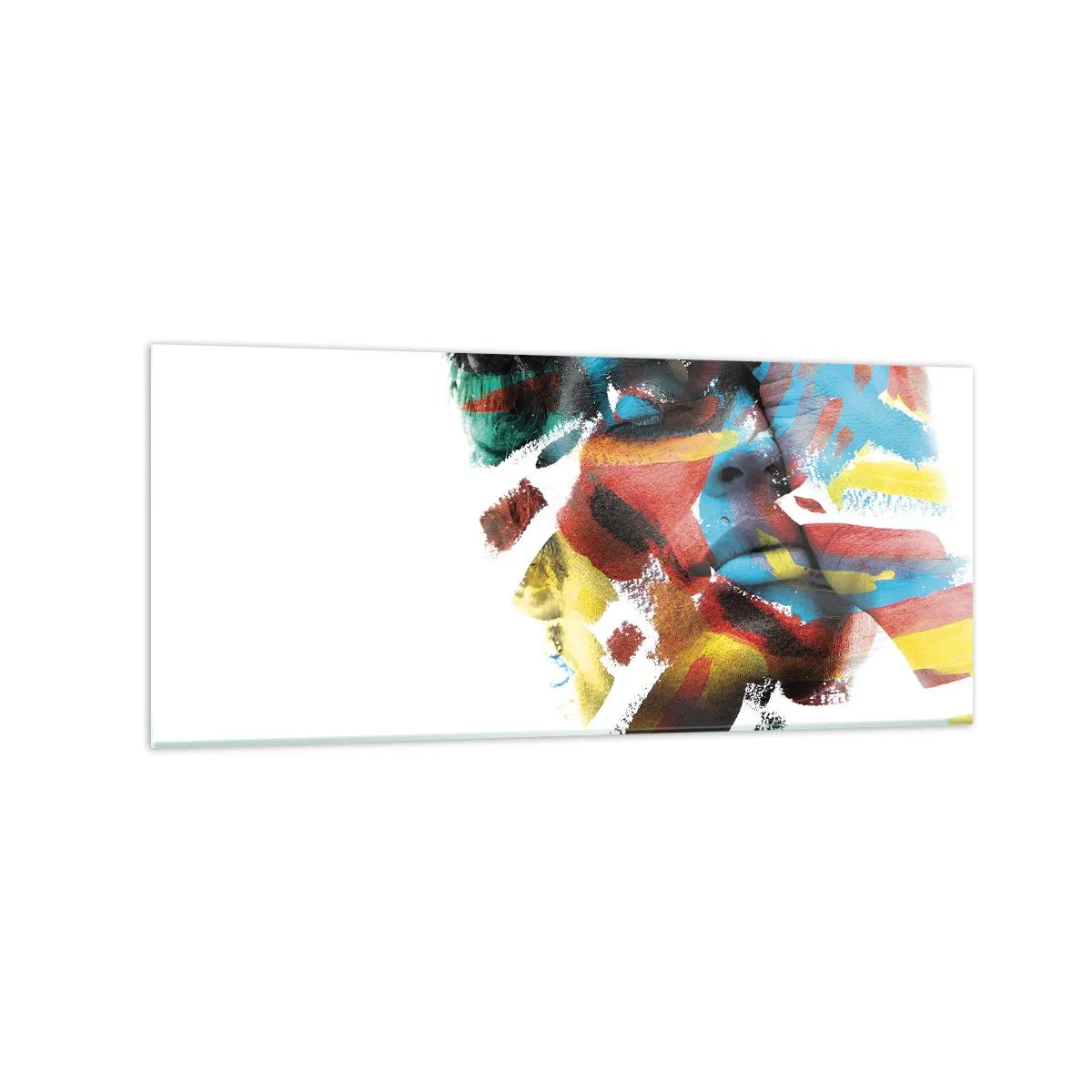 Glasbild - Bild auf glas - Abstraktes Porträt in lebendigen Farben - 120x50cm - Eine bunte Persönlichkeit - Moderne Wanddekoration für Wohnzimmer und Schlafzimmer ARTTOR