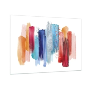 Glasbild - Bild auf glas - Abstrakte Komposition aus bunten Pinselstrichen - 100x70cm - Auf und ab - Moderne Wanddekoration für Wohnzimmer und Schlafzimmer ARTTOR