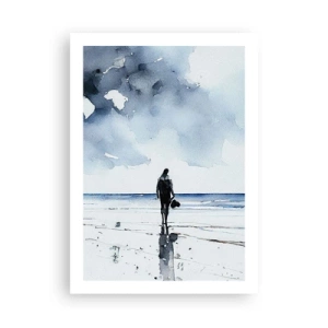 Poster - Aquarelllandschaft mit einer Figur am Strand - 50x70cm - Gespräch mit dem Meer - Moderne Wanddekoration für Wohnzimmer und Schlafzimmer ARTTOR