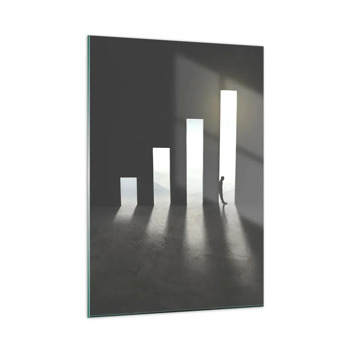 Glasbild - Bild auf glas - Der Mensch im Licht des Wachstums symbolisiert Entwicklung - 50x70cm - Erfolg –