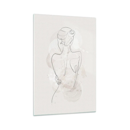 Glasbild - Bild auf glas - Eine minimalistische Skizze einer weiblichen Silhouette vor hellem Hintergrund. - 70x100cm - Wie ein sensibles Instrument - Moderne Wanddekoration für Wohnzimmer und Schlafzimmer ARTTOR