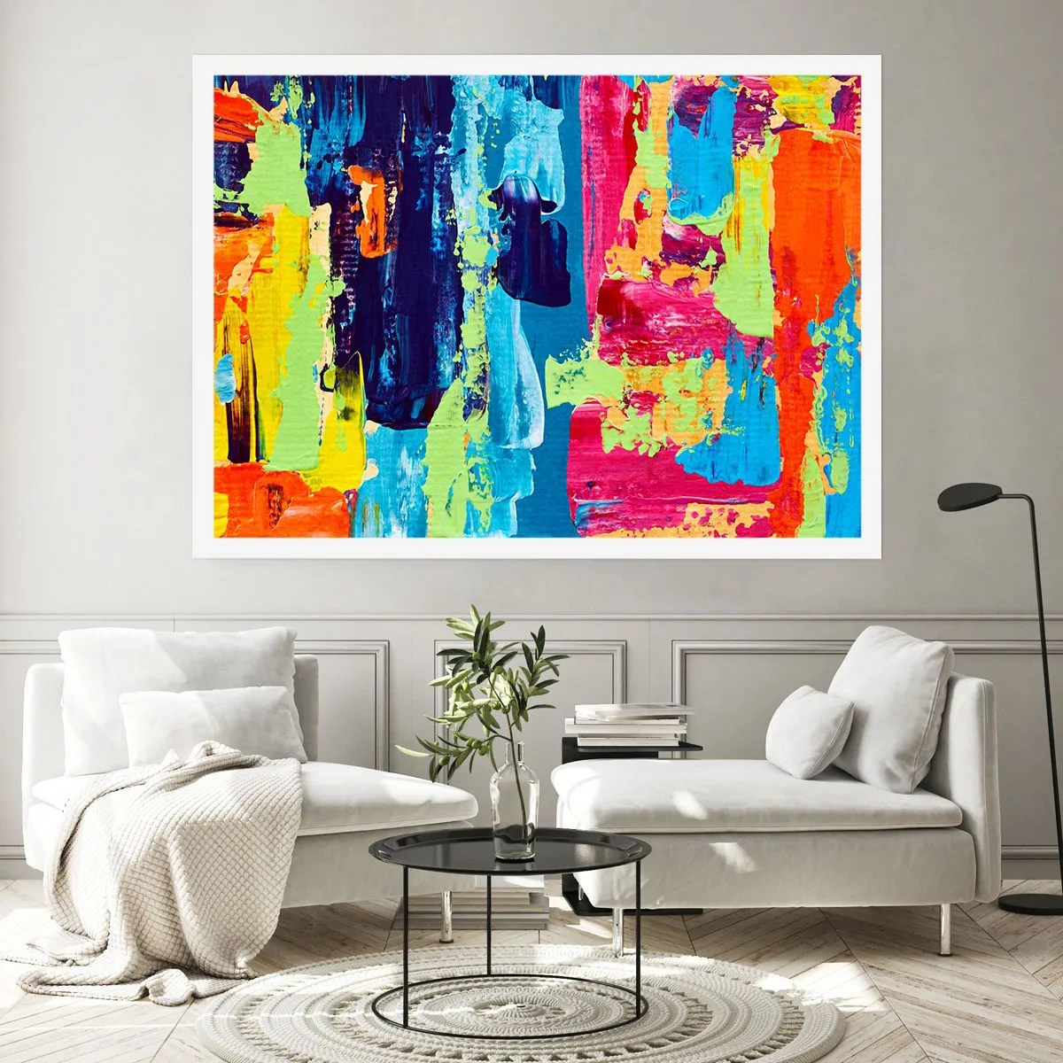 Poster - Abstrakte Farbkomposition in dynamischer Form - 100x70cm - Das Leben ist wunderschoen! - Moderne Wanddekoration für Wohnzimmer und Schlafzimmer ARTTOR