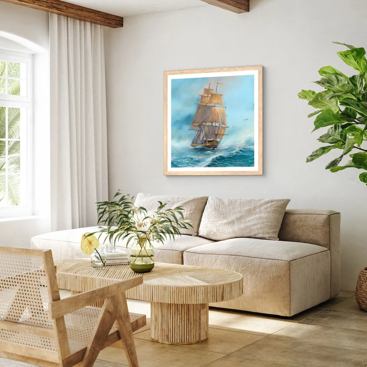 Poster in einem Rahmen aus heller Eiche - Über die Wellen gleiten - 30x30 cm