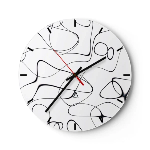 Wanduhr - Glasuhr - Schwarze abstrakte Linien auf weißem Hintergrund - 30x30cm - Lebenswege, Wechselfälle - Moderne Wanddekoration für Wohnzimmer, Küche und Schlafzimmer ARTTOR