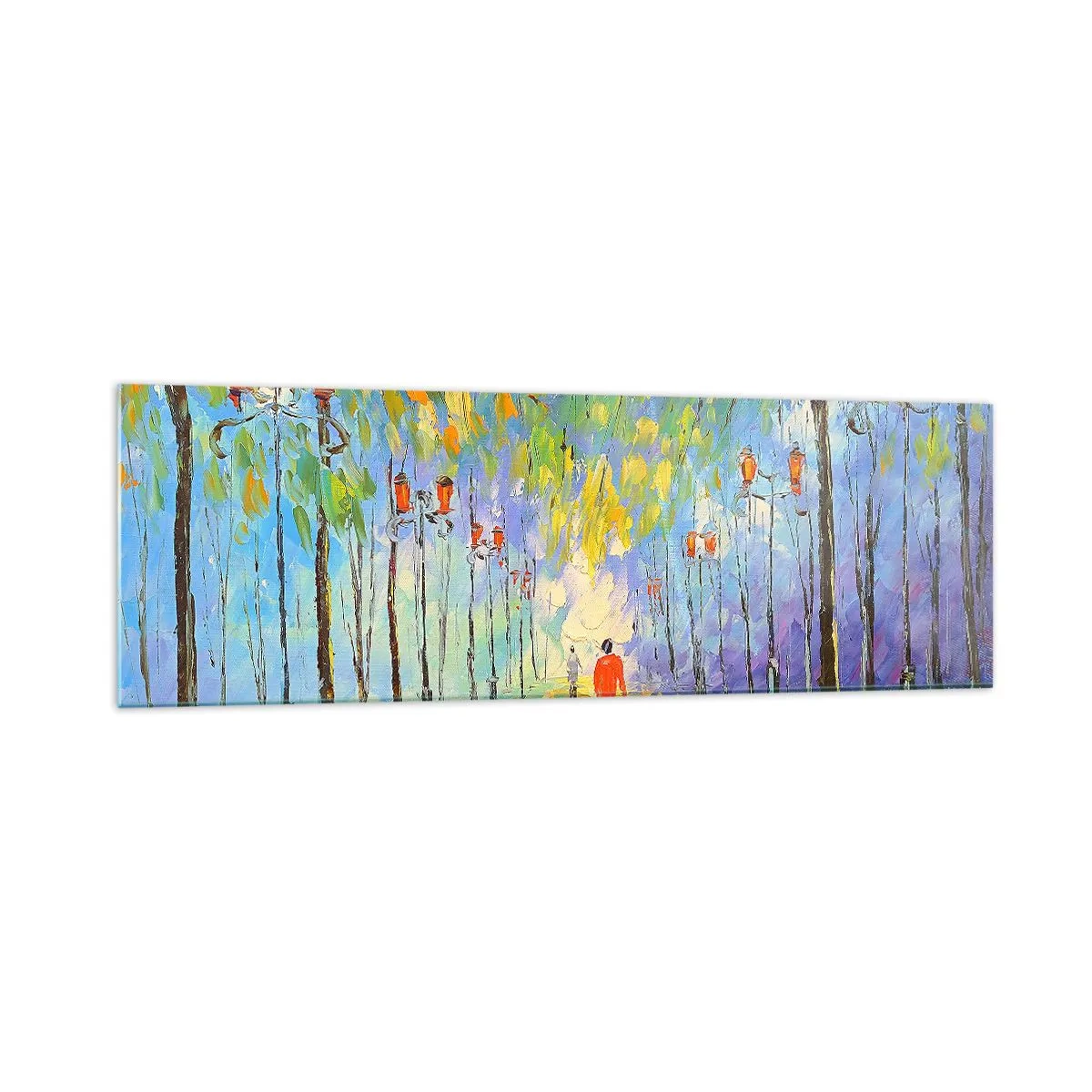 Glasbild - Bild auf glas - Ein malerischer Spaziergang zwischen den Laternen in einer regnerischen Nacht - 160x50cm - Nachtlied des Regens - Moderne Wanddekoration für Wohnzimmer und Schlafzimmer ARTTOR