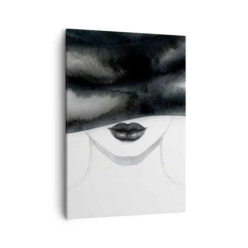 Bild auf Leinwand - Leinwandbild - Ein subtiles Porträt einer Frau, deren Gesicht in einem monochromen Stil bedeckt ist. - 50x70cm - Ein sinnliches Geheimnis - Moderne Wanddekoration für Wohnzimmer und Schlafzimmer ARTTOR