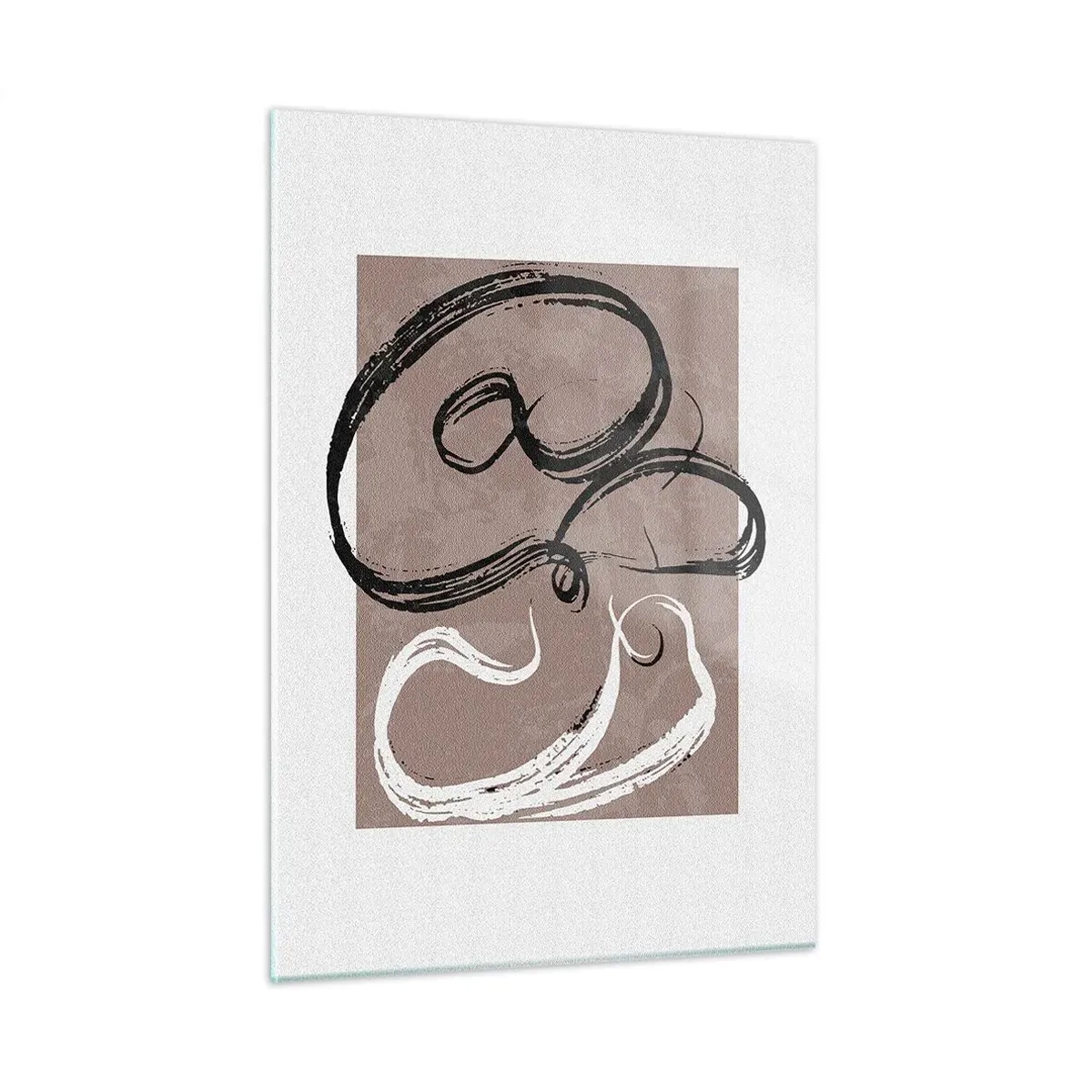 Glasbild - Bild auf glas - Dynamische Pinselstriche in Schwarz und Weiß auf beigem Hintergrund. - 50x70cm - Komposition – die Suche nach Fülle - Moderne Wanddekoration für Wohnzimmer und Schlafzimmer ARTTOR