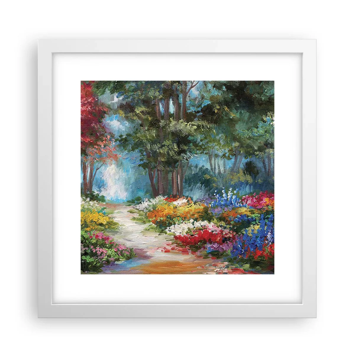 Poster in einem weißen Rahmen - Waldgarten, Blumenwald - 30x30 cm