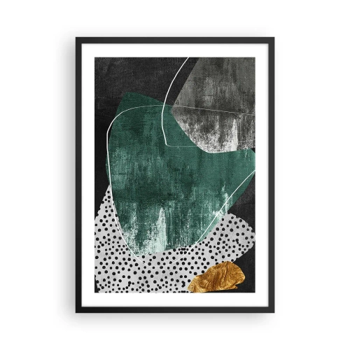 Poster in einem schwarzem Rahmen - Abstrakte Komposition in Grün und Gold - 50x70cm - Bunte Abstraktion mit Blattgold - Moderne Wanddekoration für Wohnzimmer und Schlafzimmer ARTTOR