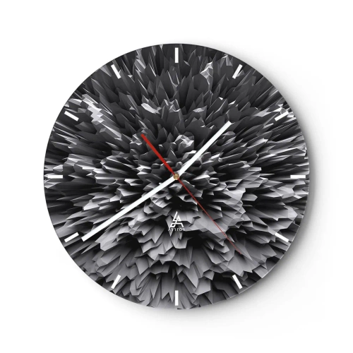 Wanduhr - Glasuhr - Abstrakte schwarz-weiße 3D-Komposition in Form einer Explosion - 30x30cm - Härter kann es nicht werden - Moderne Wanddekoration für Wohnzimmer, Küche und Schlafzimmer ARTTOR