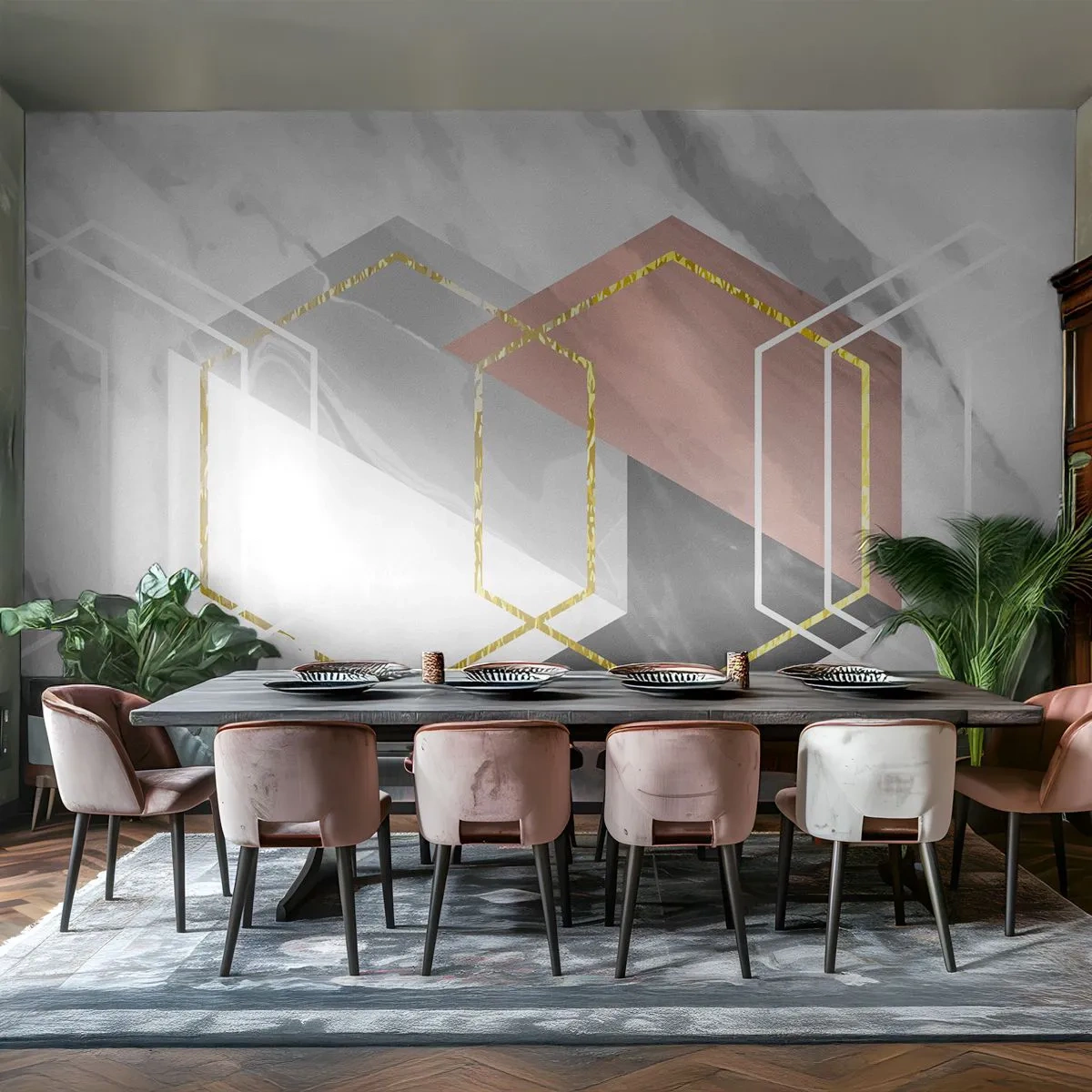 Fototapete Premium Canvas - Kettenkomposition - Abstraktion, Stück, Hexagon - 200x140 cm