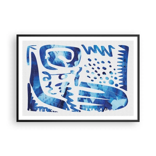 Poster in einem schwarzem Rahmen - Abstraktes Muster in Blautönen - 100x70cm - Zurück zu den Wurzeln - Moderne Wanddekoration für Wohnzimmer und Schlafzimmer ARTTOR