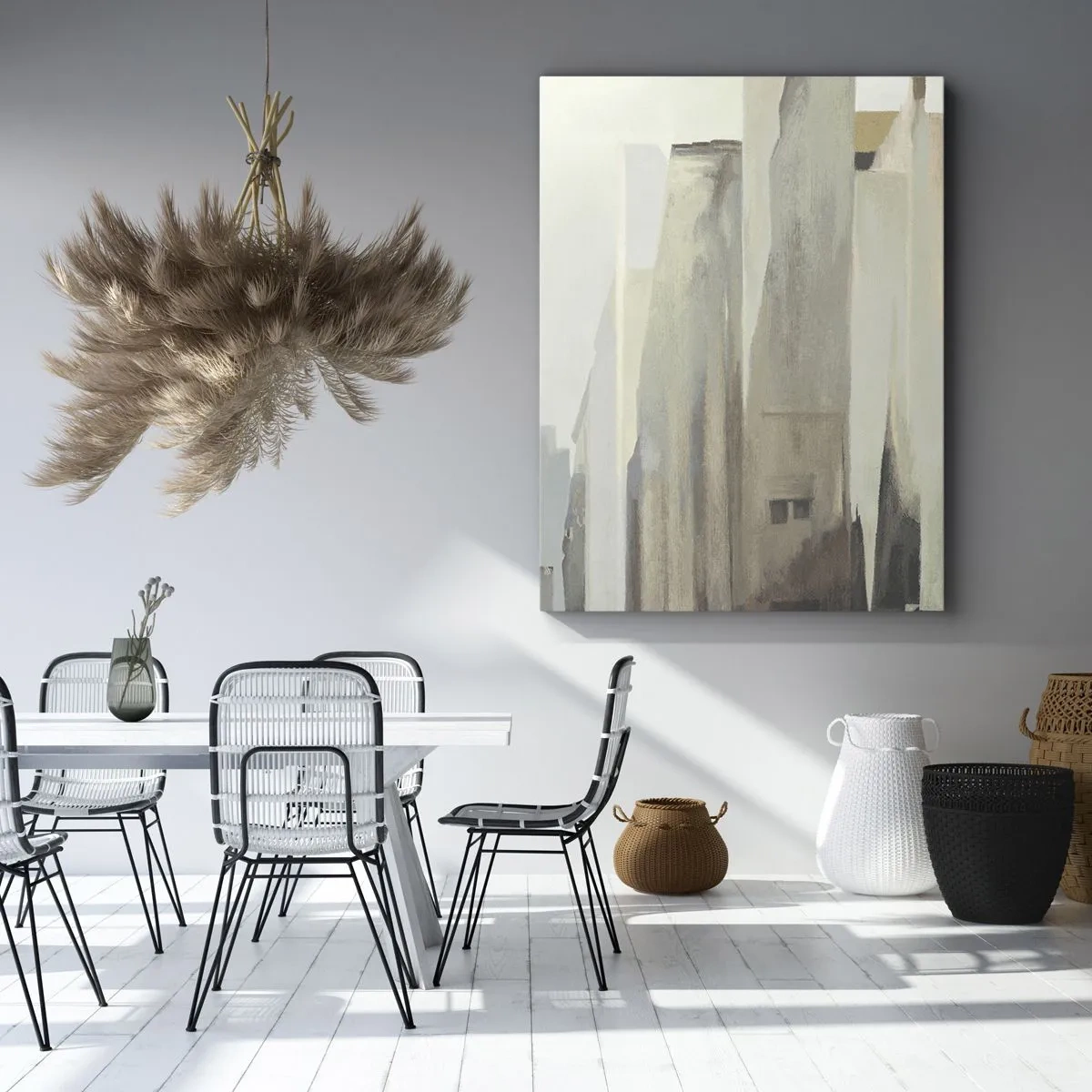 Bild auf Leinwand - Leinwandbild - Abstraktes Stadtbild in Pastelltönen - 50x70cm - Traum von der Stadt - Moderne Wanddekoration für Wohnzimmer und Schlafzimmer ARTTOR