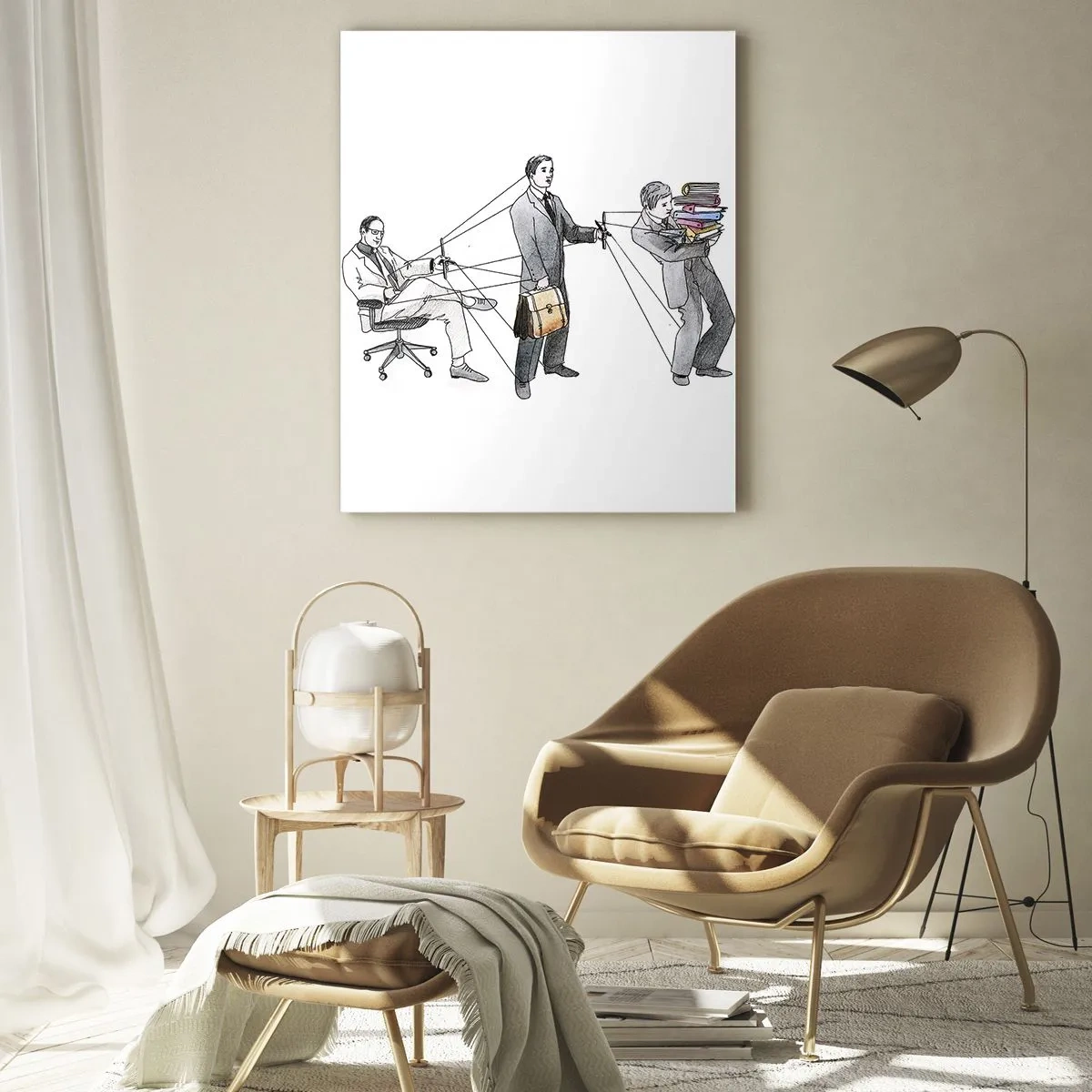 Glasbild - Bild auf glas - Eine Illustration, die zeigt, wie Menschen wie Marionetten kontrolliert werden. - 80x120cm - Jeder hat seinen Meister - Moderne Wanddekoration für Wohnzimmer und Schlafzimmer ARTTOR