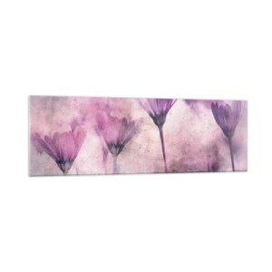 Glasbild - Bild auf glas - Zarte Blüten in Lilatönen auf hellem Untergrund - 160x50cm - Ein Blumentraum - Moderne Wanddekoration für Wohnzimmer und Schlafzimmer ARTTOR