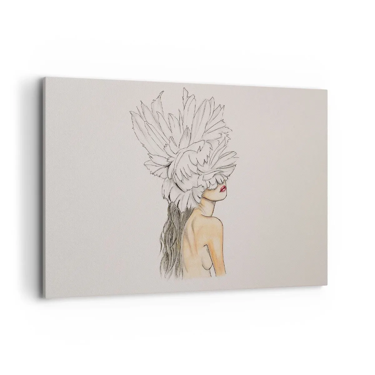 Bild auf Leinwand - Leinwandbild - Portrait einer Frau mit Federschmuck im künstlerischen Stil - 120x80cm - Gekrönte Schönheit - Moderne Wanddekoration für Wohnzimmer und Schlafzimmer ARTTOR