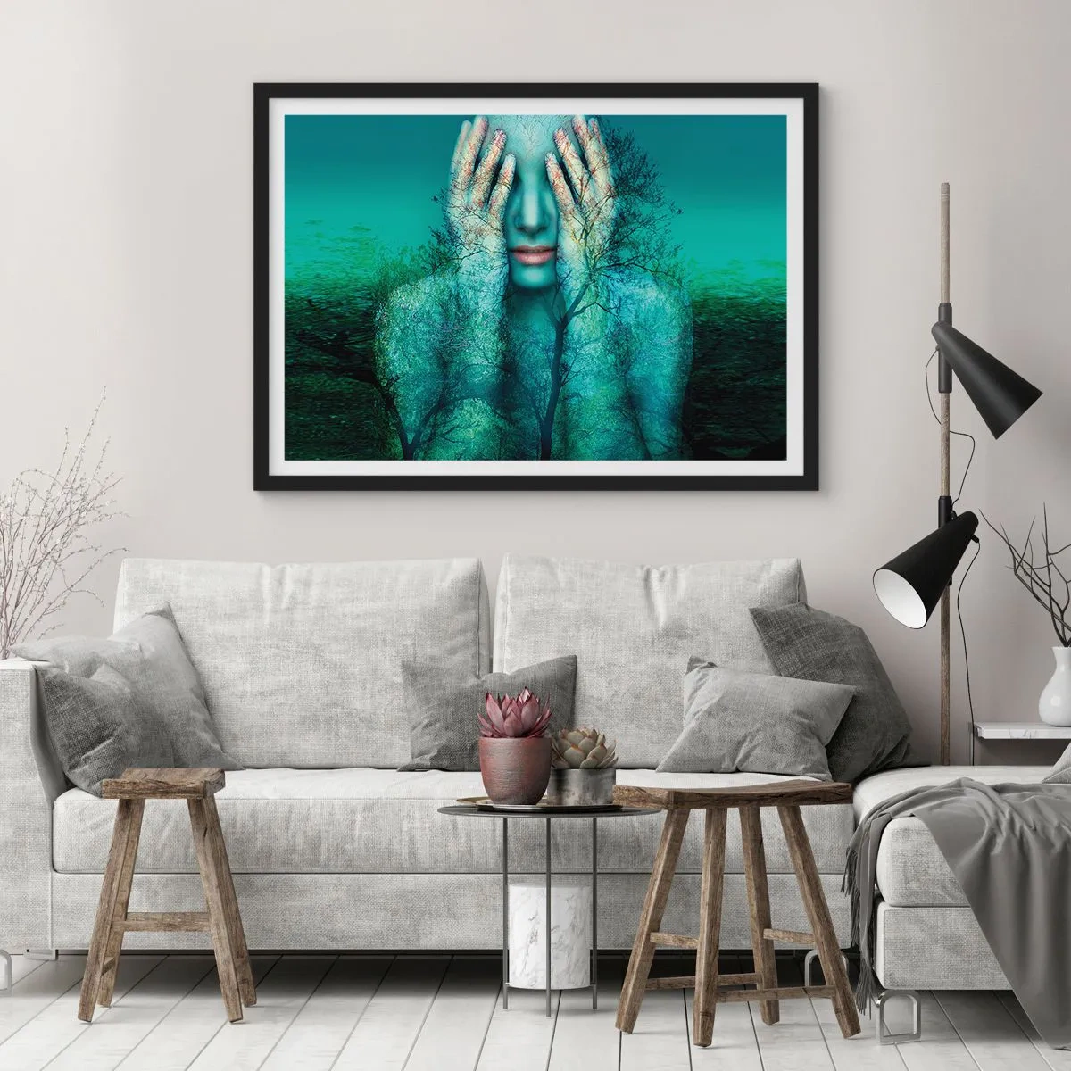 Poster in einem schwarzem Rahmen - Eingetaucht in Blau - 91x61 cm
