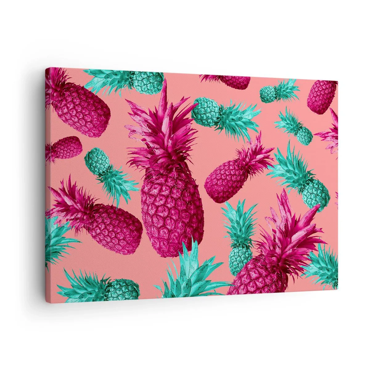 Bild auf Leinwand - Leinwandbild - Exotische Ananas in Pink und Türkis - 70x50cm - Freiheit ist süß - Moderne Wanddekoration für Wohnzimmer und Schlafzimmer ARTTOR