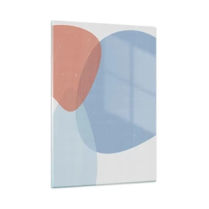 Glasbild - Bild auf glas - Moderne Abstraktion mit blauen und rosa Formen - 50x70cm - Pastellbeziehungen - Moderne Wanddekoration für Wohnzimmer und Schlafzimmer ARTTOR