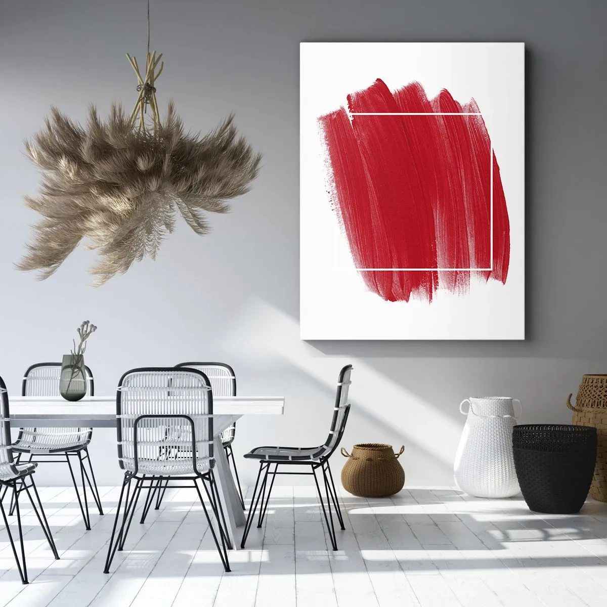 Bild auf Leinwand - Leinwandbild - Roter Pinselstrich mit weißem Rand - 80x120cm - Aus dem Rahmen - Moderne Wanddekoration für Wohnzimmer und Schlafzimmer ARTTOR