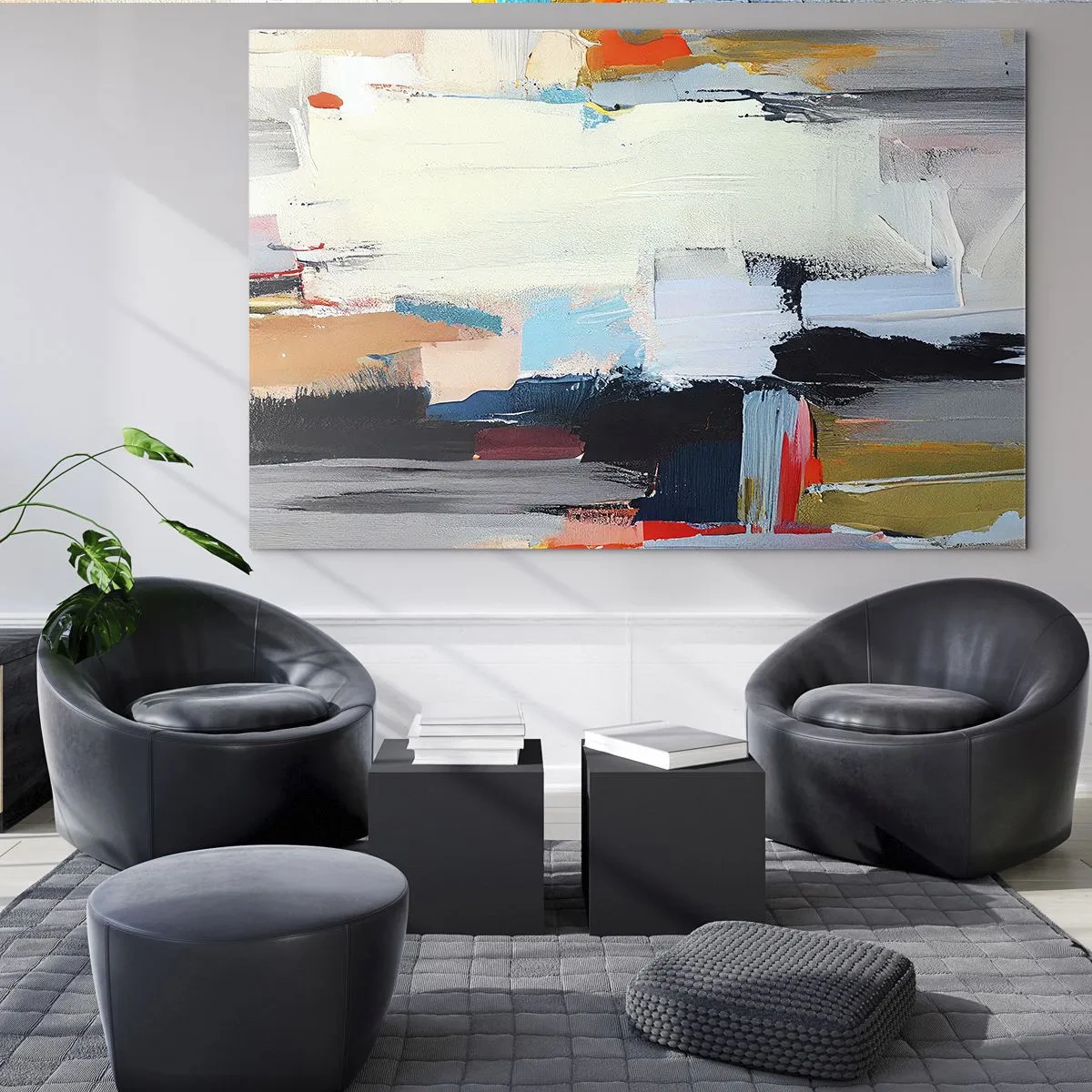 Glasbild - Bild auf glas - Abstrakte Komposition mit bunten Flecken und Strichen - 100x70cm - Gibt es eine Methode? - Moderne Wanddekoration für Wohnzimmer und Schlafzimmer ARTTOR