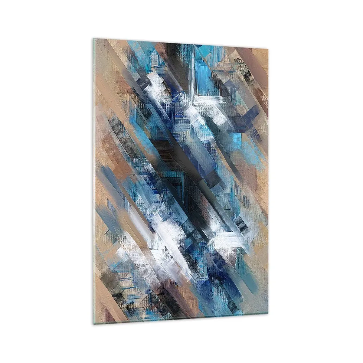 Glasbild - Bild auf glas - Abstrakte Komposition mit blauen diagonalen Linien - 80x120cm - Auf einer blauen Diagonale - Moderne Wanddekoration für Wohnzimmer und Schlafzimmer ARTTOR