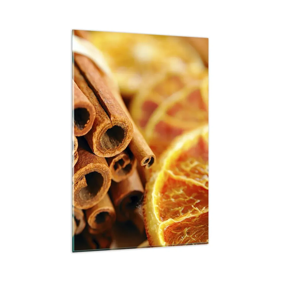 Glasbild - Bild auf glas - Zimtstangen mit getrockneten Orangenscheiben in warmen Farben - 80x120cm - Kannst du ihr Aroma riechen? - Moderne Wanddekoration für Wohnzimmer und Schlafzimmer ARTTOR