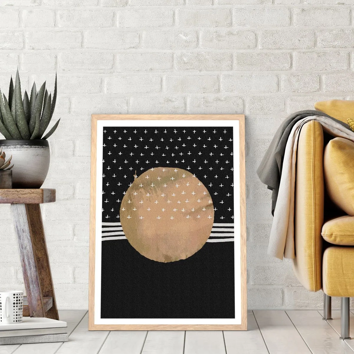 Poster in einem Rahmen aus heller Eiche - Komposition: Galaxienflagge - 70x100 cm