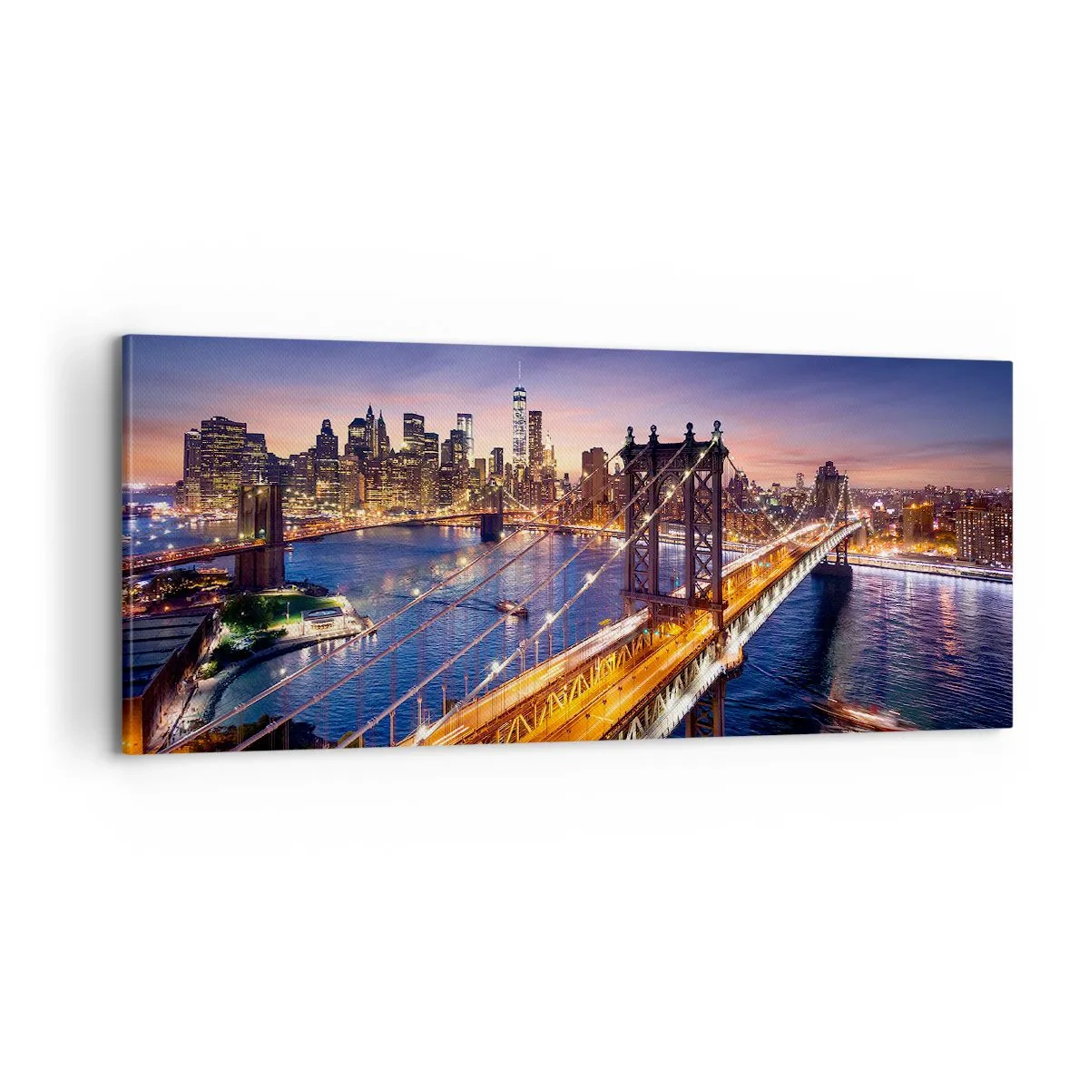 Bild auf Leinwand - Leinwandbild - Eine leuchtende Brücke zum Herzen der Stadt - 100x40 cm