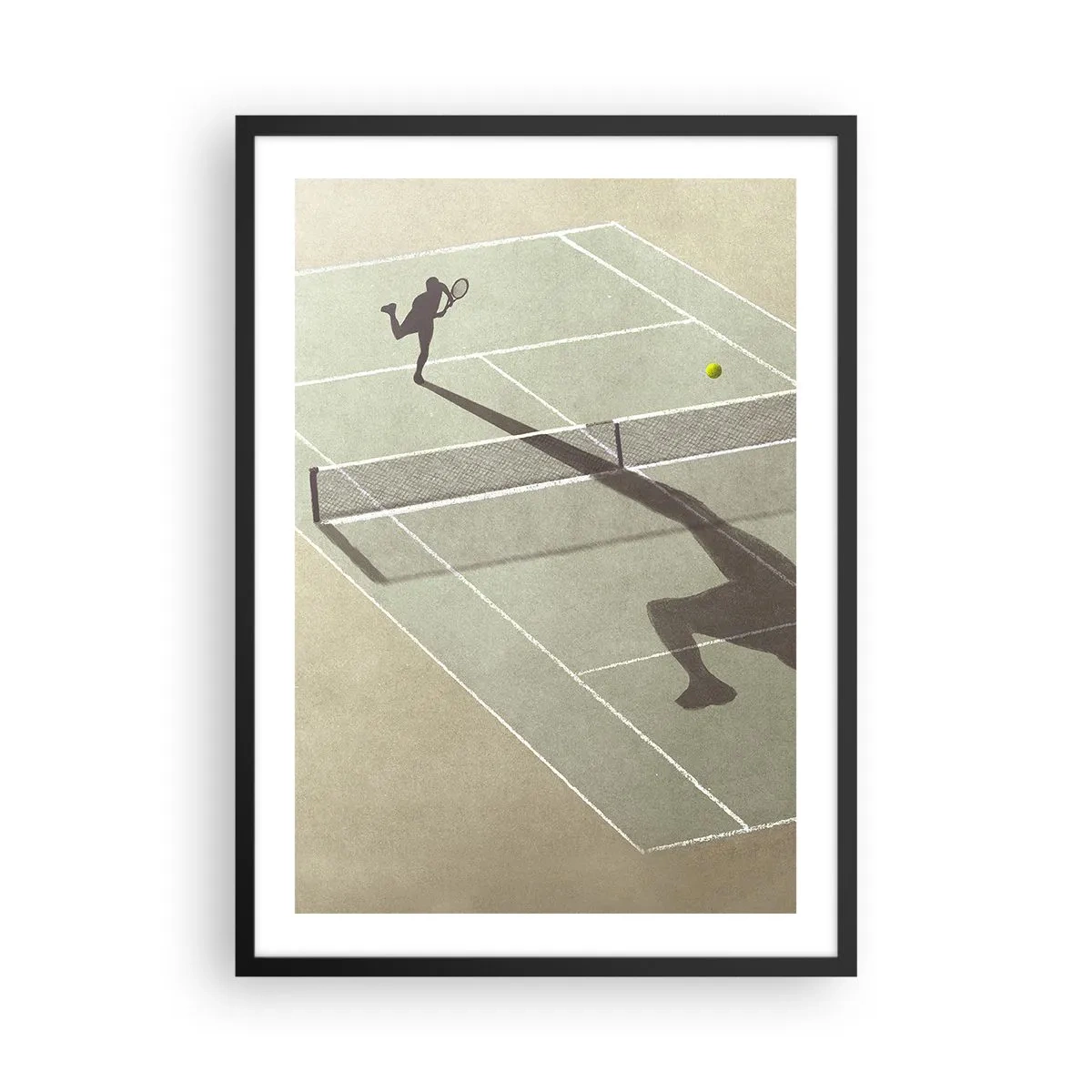Poster in einem schwarzem Rahmen - Ein Tennisspieler, der auf dem Platz aufschlägt - 50x70cm - Überwinde dich selbst - Moderne Wanddekoration für Wohnzimmer und Schlafzimmer ARTTOR