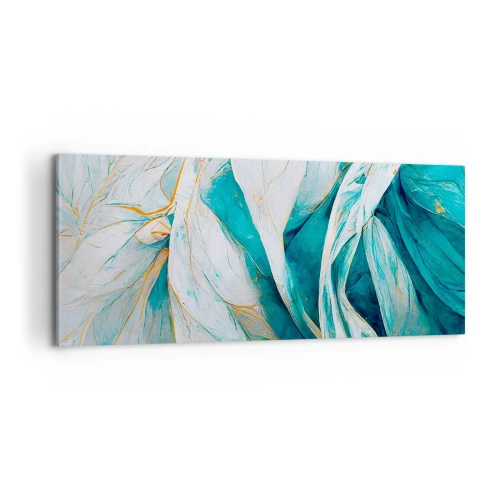 Bild auf Leinwand - Leinwandbild - Blaue Abstraktion mit goldenem Motiv - 100x40 cm
