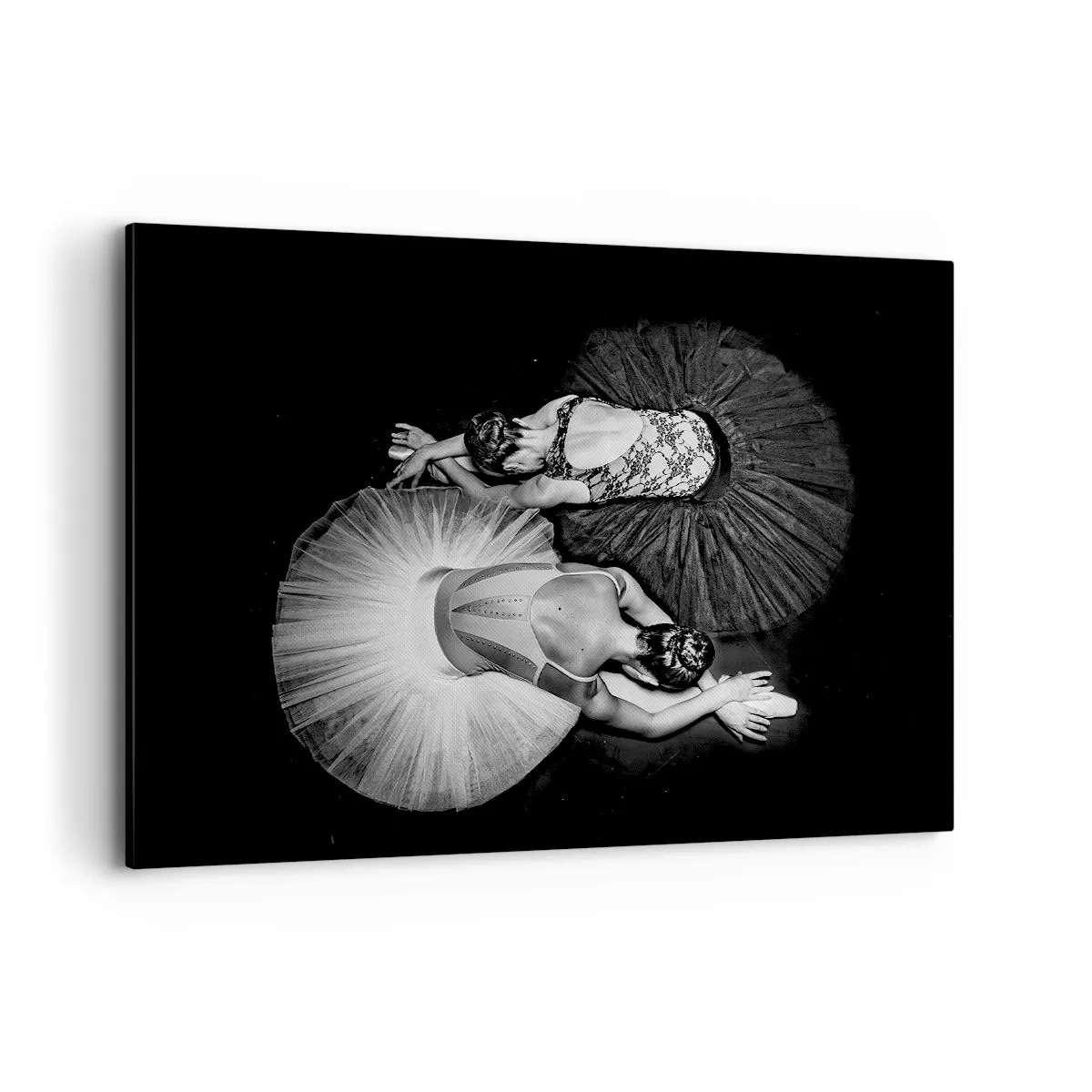 Bild auf Leinwand - Leinwandbild - Ein Schwarzweißbild von zwei Ballerinas in einer dynamischen Pose. - 100x70cm - Jin und Jang – perfekte Balance - Moderne Wanddekoration für Wohnzimmer und Schlafzimmer ARTTOR